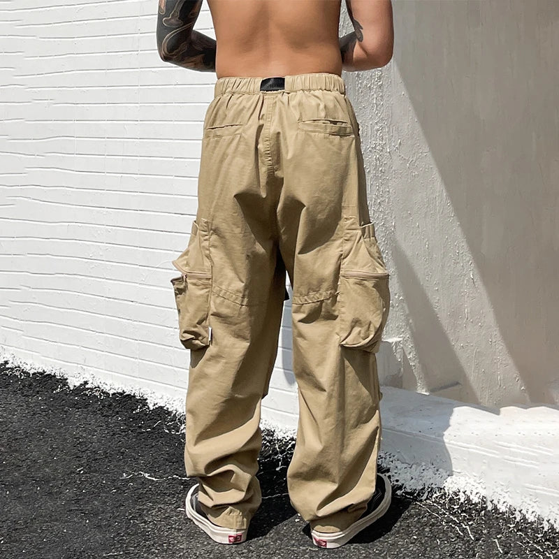 Hearujoy Baggy Black Cargo Pants Men American Streetwear Oversize Khaki Cargo Trousers Male Pocket Loose Casual Hip Hop Workwear