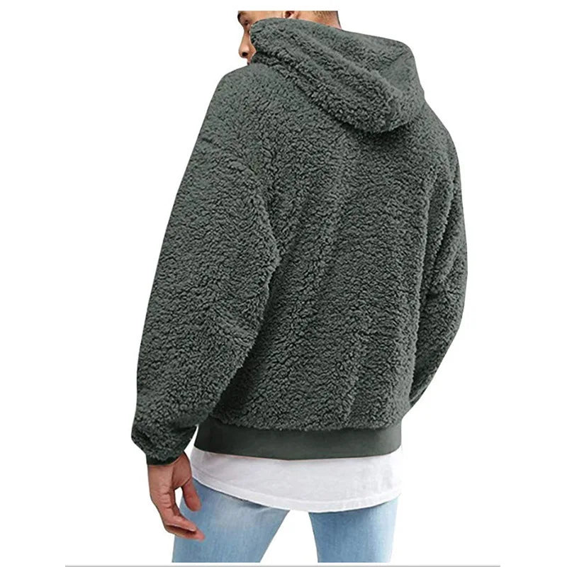HEARUJOY  -  Autumn Winter MenS Fleece Lined Hooded Sweatshirt Cozy Warm Pullover Soft Fluffy Casual Streetwear Trendy Thickened Long Sleeve