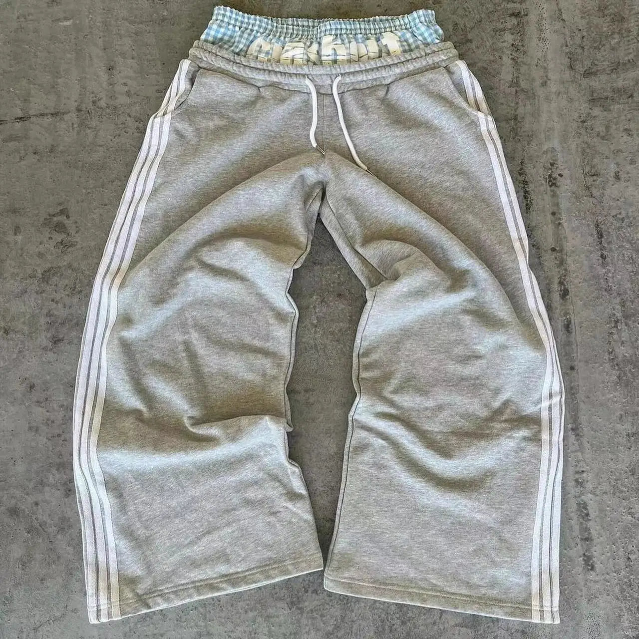 Hearujoy Baggy Pants Double Layer Straight Pants Y2k Side Striped Sweatpants Men's and Women's Loose Wide-leg Trousers Cargo Pant Sets