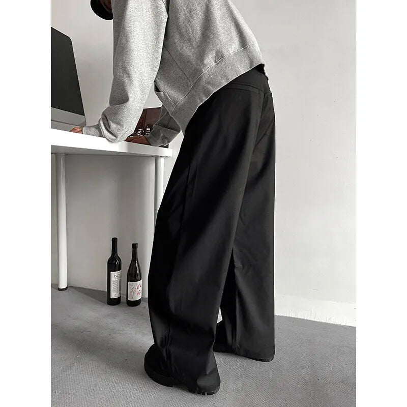 HEARUJOY  -  Grey Suit Pants Men Fashion Society Mens Black Dress Pants Korean Loose Casual Wide Leg Pants Mens Office Formal Trousers