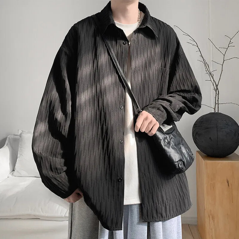 HEARUJOY  -  White Long Sleeved Shirt Men Fashion Society Mens Black Dress Shirt Korean Loose Casual Shirt Mens Shirts Plus Size 4XL