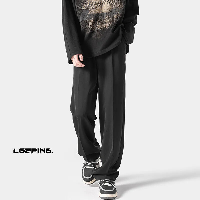 HEARUJOY  -  Brown Black Suit Pants Men Fashion Society Mens Dress Pants Korean Loose Straight Pants Mens Office Formal Trousers Plus Size