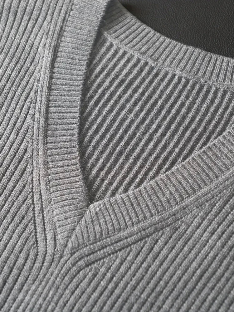HEARUJOY  -  Casual Simple Solid Color All-match Knit Vest Mens Autumn Trendy Slim V Neck Tank Tops Men Leisure Sleeveless Knitted Camisoles