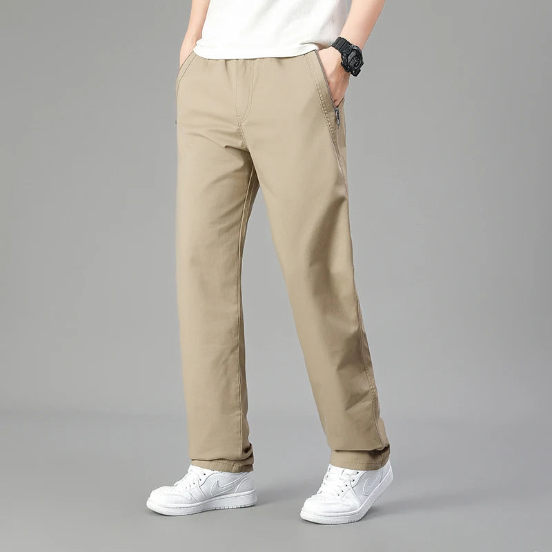 HEARUJOY  -  5XL 6XL Big Size 100% Cotton Men's Cargo Pants Casual Loose Straight Pants Cotton Long Trousers Zipper Pockets Jogger Pants Men
