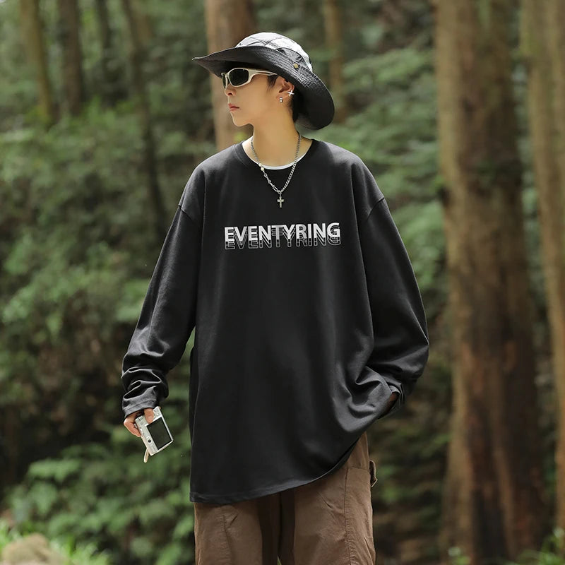 HEARUJOY  -  Korean Harajuku Oversized T-shirt Men Y2k Streetwear Top Tees Autumn Casual Loose Long Sleeves Men T Shirts Fashion Men Clothing