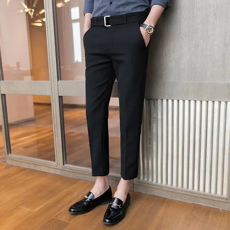 HEARUJOY  -  Korean Clothing Men Thin Straight Slim Suit Pants Summer Streetwear Fashion Business Casual Big Size Ice Silk Versatile Trousers