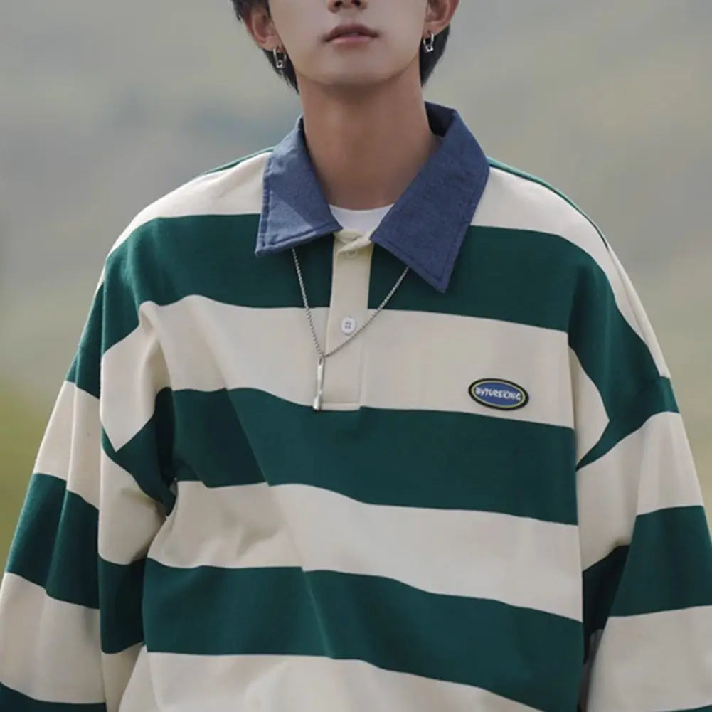 HEARUJOY  -  Fashion Retro Casual Sweatshirt Fashion Long Sleeve Casual 2XL Men Striped Sweatshirt Comfortable Fit Fashion Vintage Design