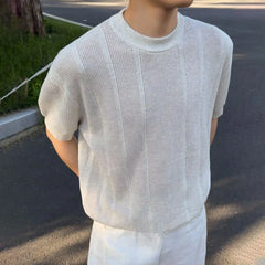 HEARUJOY  -  Men's Knitted Solid Color Short-Sleeved T-Shirt American Fashion Trend Casual Simple Loose Breathable Summer New Men's Tops