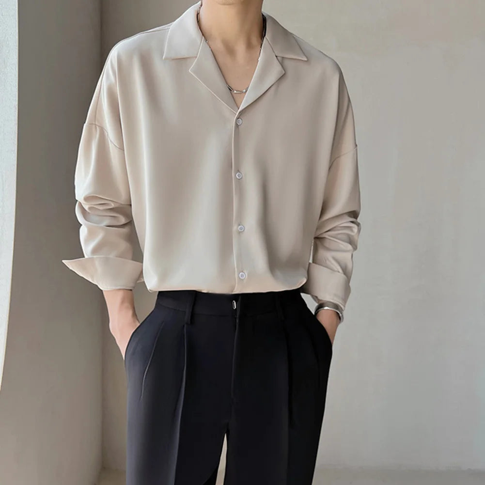 HEARUJOY  -  Casual Drape Shirt Trendy Button Up For Everyday Wear Casual Drape Shirt For Men All Seasons Wear Daily Use Apparel