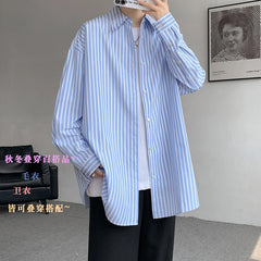 HEARUJOY  -  Striped Shirt Men Oversized Fashion Society Mens Dress Shirt Korean Loose Long Sleeved Shirt Mens Casual Shirts Large Size 5XL