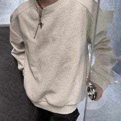 HEARUJOY  -  Men Sweatshirt Side Zip Casual Tshirt Autumn Streetwear Fashion Trend Youth All-Match Daily Long-Sleeved Top Male Men'S Clothing