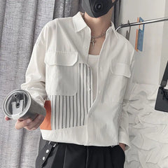 Hearujoy Striped Patchwork Handsome Shirt Men's New Fashionable Casual Long Sleeved Shirt Trendy Thin Top
