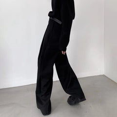 HEARUJOY  -  Men's Solid Color Wide-Leg Suit Trousers American Retro Fashion Trend Street Loose Casual Breathable Summer Men's Bottoms