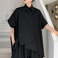 HEARUJOY  -  Mens Shirt Irregular Five-Point Sleeves Dark Casual Shirt Streetwear Fashion Y2k Splicing Short-Sleeved Top Men'S Clothing