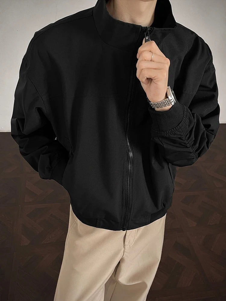 HEARUJOY  -  Trendy Slim Long Sleeve Men's Jacket Coat Streetwear Vintage Zip-up Stand Collar Jackets Spring Autumn Casual Mens Outerwear