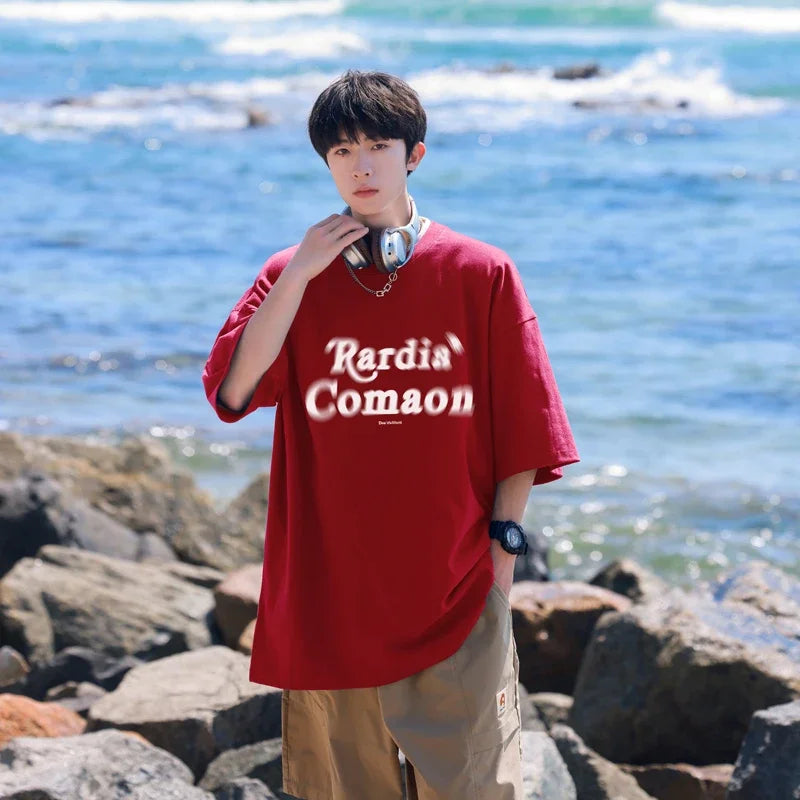 HEARUJOY  -  T Shirt Oversized Cotton For Men White Men's 5XL Letter Print T-shirts Men Casual Wear Summer Tee Shirts Big Size Clothing
