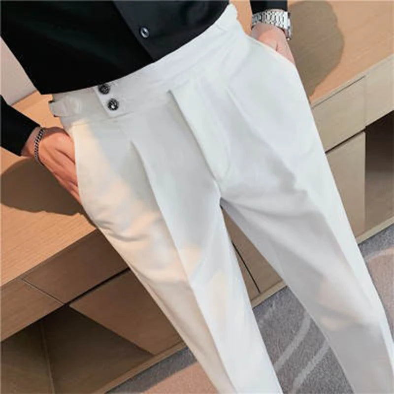 HEARUJOY  -  Men's Luxury Draped Baggy Suit Pants Casual Button-down Solid Color Straight Premium Elegant Dress Pants