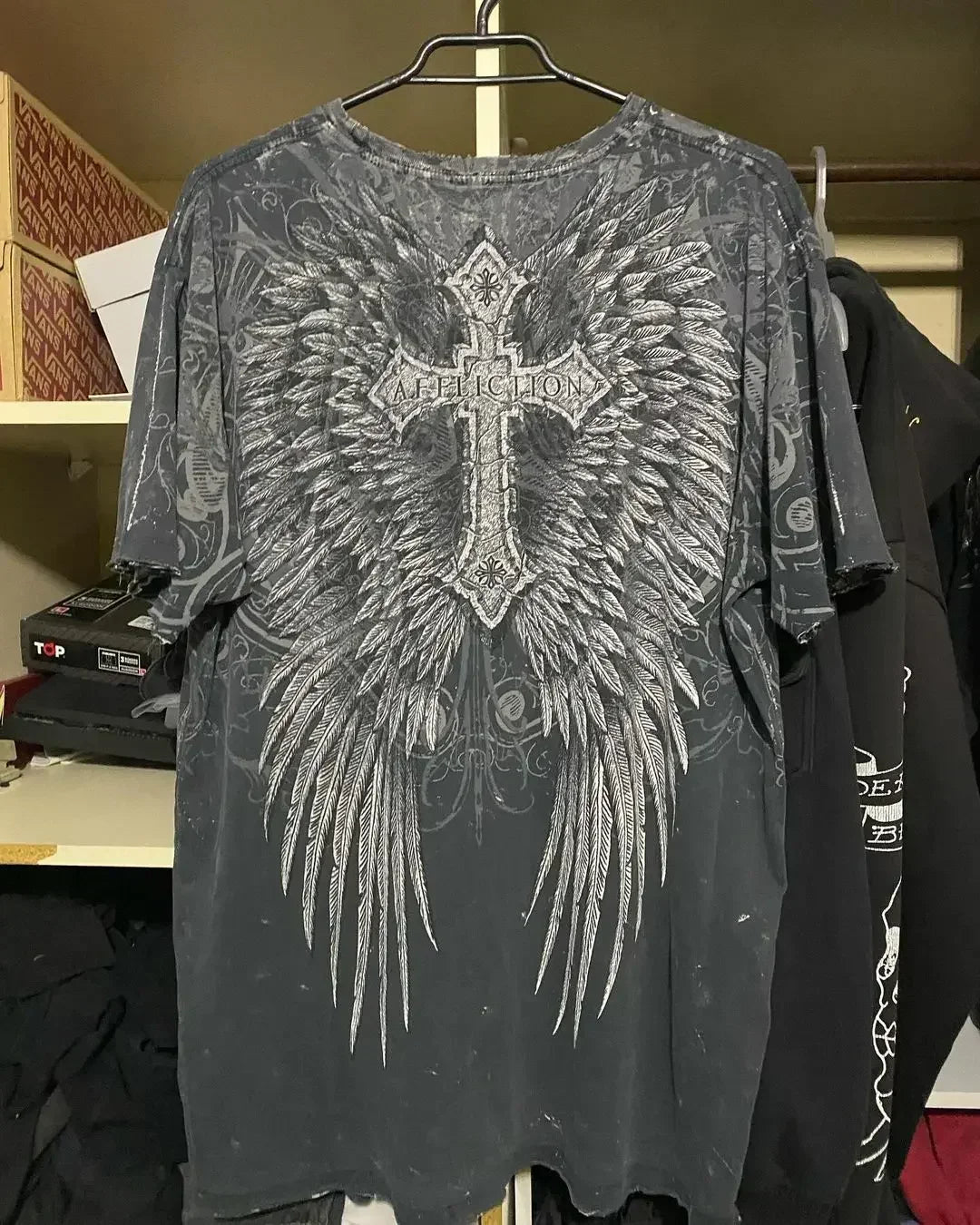 Hearujoy Affliction Long sleeved T shirt Y2K Fashion New Round Neck Oversized T shirt Mens Womens Casual Tops Streetwear Gothic Clothing