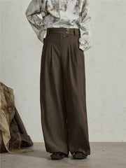 HEARUJOY  -  Mens Wide Leg Pants Retro Simplicity High Waisted Fashion Straight Leg Suit Trousers Button Trend Solid Pantalones Thin