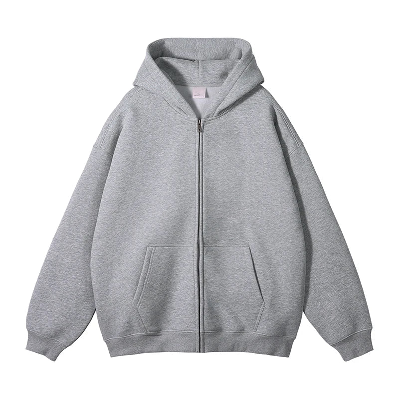 HEARUJOY  -  New Men's Hoodies Sweatshirts Zipper Hoodie Solid Color Hip Hop Mens Hooded Jacket Loose Track Hoodie Jacket Coat Streetwear