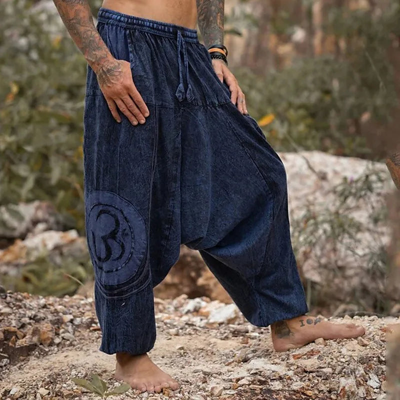 HEARUJOY  -  Vintage Ethnic Style Graphics Print Casual Pants Men 2025 Spring Summer Fashion Loose Foot Binding Haren Trousers Streetwear