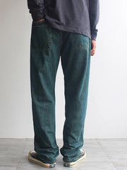 HEARUJOY  -  Spring/Fall Forest Green American Vintage Washed Jeans for Men Distressed Retro Style Straight-Leg Loose Fit Casual Denim Pants
