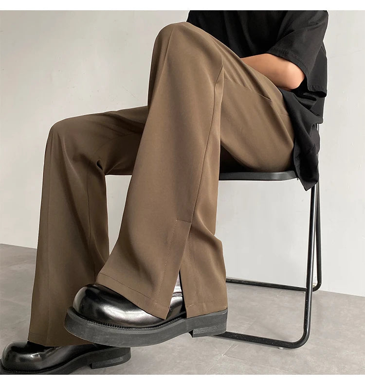 HEARUJOY  -  Brown Black Suit Pants Men Fashion Social Mens Dress Pants Korean Casual Loose Flared Pants Mens Office Formal Trousers M-2XL