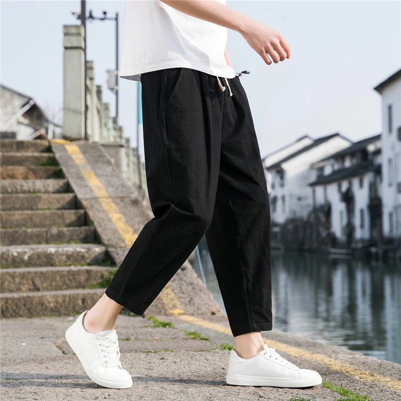 Hearujoy Linen Wide Men Pants New Korean Trousers Oversize Linens Streetwear Male Spring Summer Pants Casual Men Clothing Sweatpants