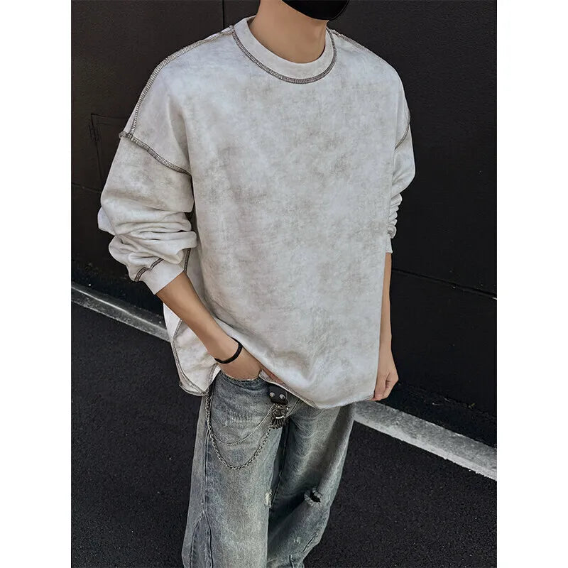 HEARUJOY  -  Black Tie Dye Hoodie Men Fashion Retro Round Neck Sweatshirt Men Streetwear Korean Loose Hip-hop Pullover Hoodie Mens Hoody