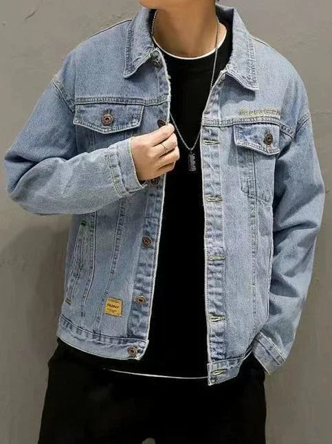 HEARUJOY  -  Black Padding with Embroidery Jeans Coat for Men Warm Wool Sheep Denim Jackets Man Padded Blue Washed Worn One Piece G Casual