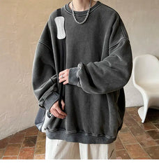 HEARUJOY  -  American Washed Old Pullovers Sweatshirts Men Loose Solid Color 2025 Autumn Large Size Warm O Neck Tops Hip Hop Y2k Sweatshirt