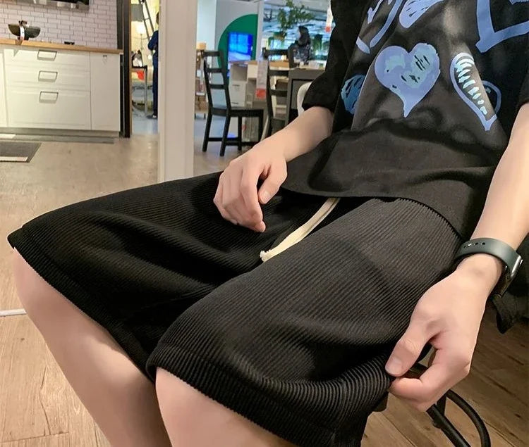 HEARUJOY  -  With Pockets Man Short Pants Baggy Wide Loose Shorts for Men Drawstring Xl Casual Xxl Hot Deals Korean Style Clothing Elastic