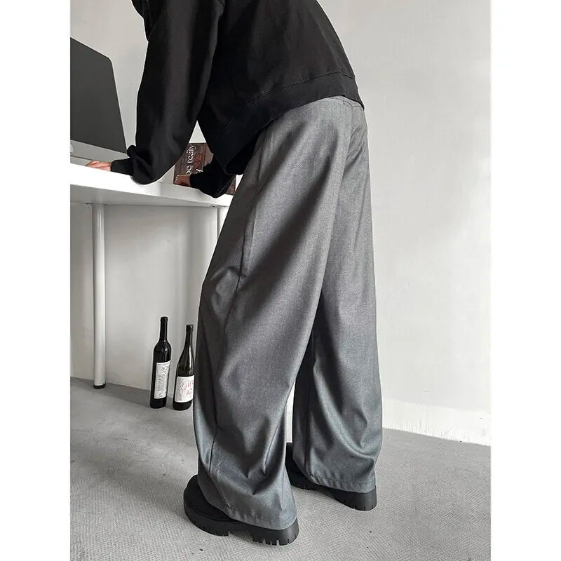 HEARUJOY  -  Grey Suit Pants Men Fashion Society Mens Black Dress Pants Korean Loose Casual Wide Leg Pants Mens Office Formal Trousers