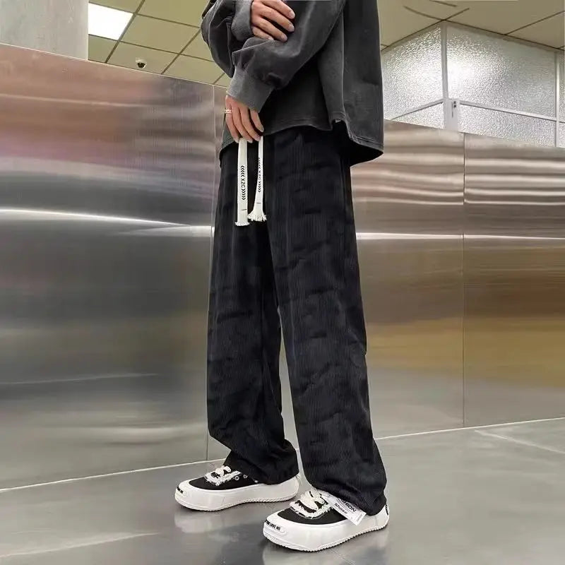 Hearujoy Tie Dye Pants with Wide Legs and Corduroy Feel Wide Straight Tube Trendy Brand Loose Pants Casual American Style Cool Sporty