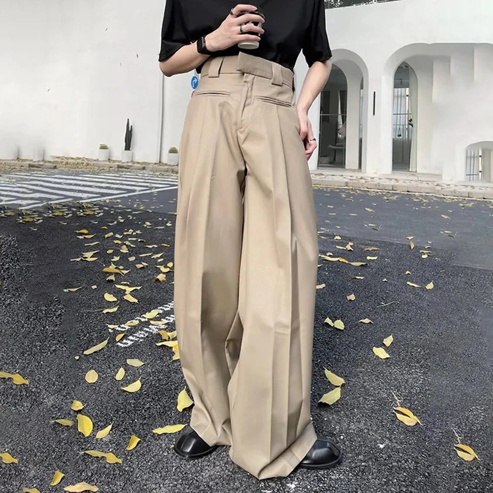 HEARUJOY  -  Mens Trousers Reverse Design Front Pocket Wide Leg Pants Autumn Fashion Couple Versatile Simple Daily Casual Pants Unisex