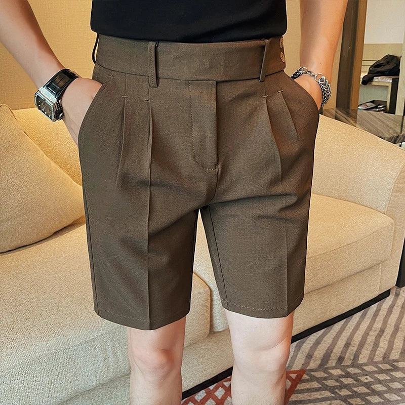 HEARUJOY  -  New Men Summer Slim-fit British Style Suit Shorts Light Luxury Business Straight-leg Shorts Leisure Button-down Half-pants M-3XL