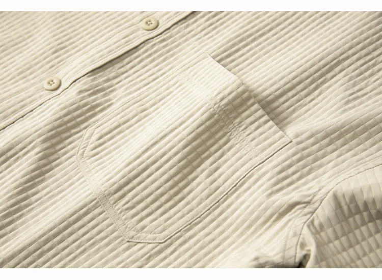 HEARUJOY  -  Mens Casual Waffle Shirts Long Sleeve Button Down Autumn Sold Color Loose Fit Shirts Jacket
