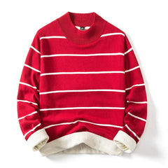 HEARUJOY  -  Fashion Pullover Navy Black Striped Knitted Sweater Men Women's Autumn Winter Round Neck Casual Korean Trend Cotton Clothing