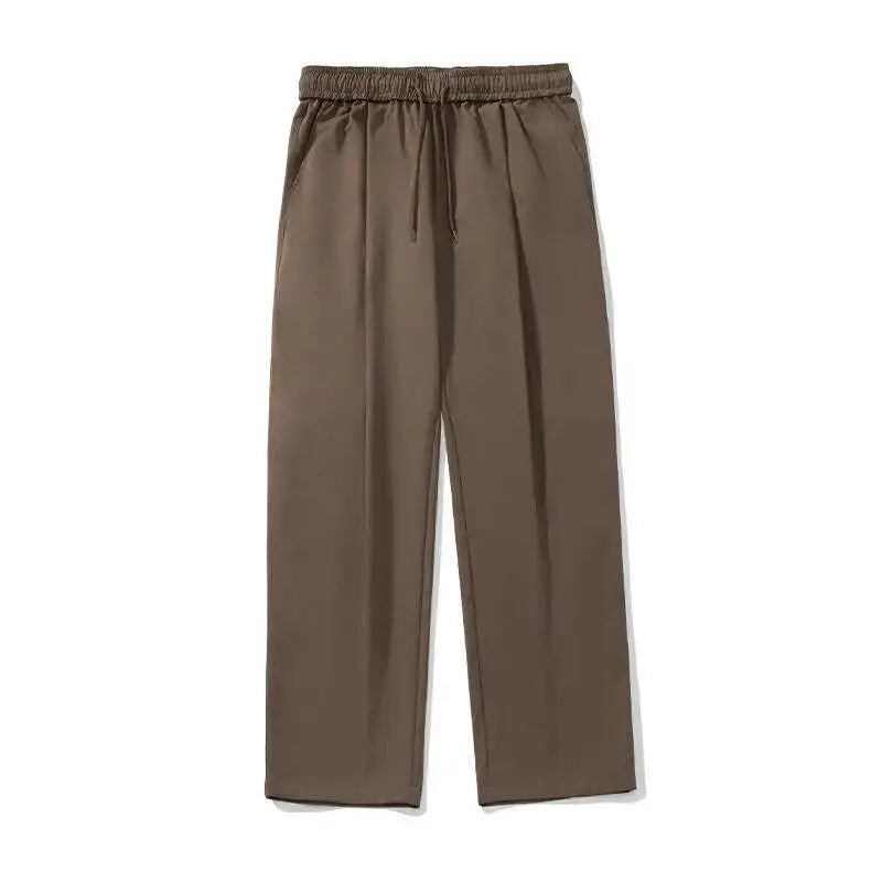 HEARUJOY  -  Pleated Design Men Casual Trousers Solid Color Drawstring Summer Korean Style Elastic Waist Straight Leg Male Pants 9W3495