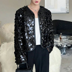 HEARUJOY  -  Mens Jacket Sequin Ballroom Shiny Jacket Streetwear Fashion Nightclub Stage Performance Long Sleeve Top Men'S Clothing 2025 New