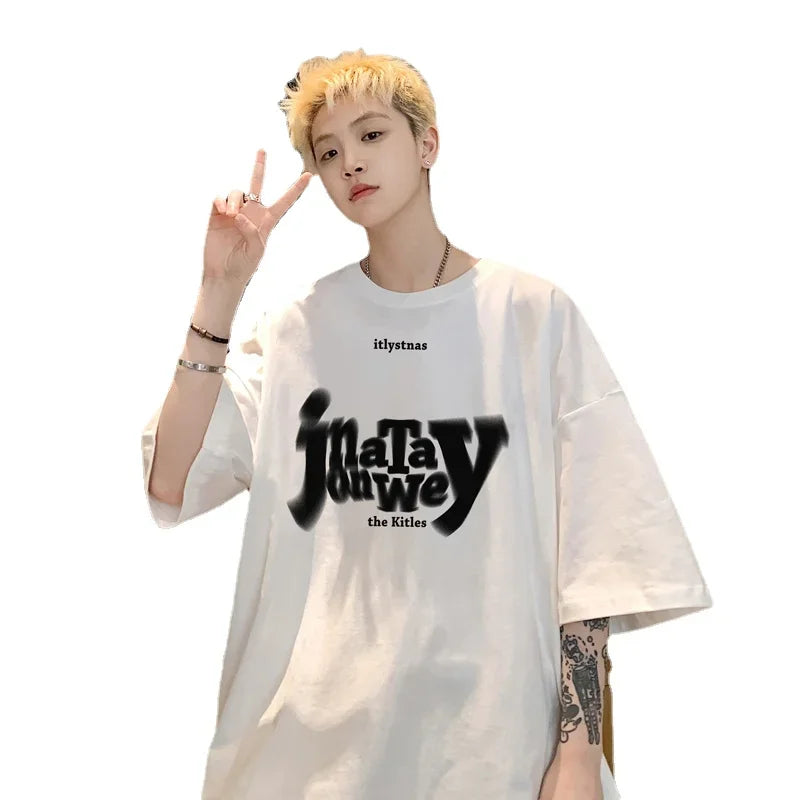 HEARUJOY  -  T Shirt Oversized Cotton For Men White 5XL Men's Letter Print T-shirts Male Casual Wear Summer Tee Shirts Unisex Big Size