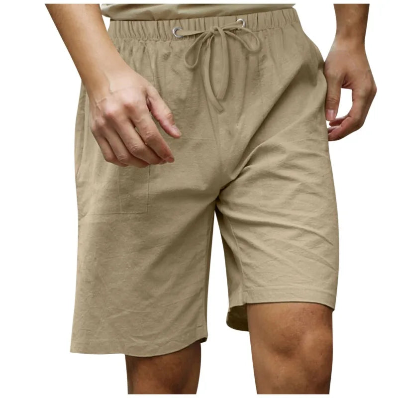HEARUJOY  -  Summer Men's Cotton and Linen Simple Beach Casual Elastic Waist Shorts