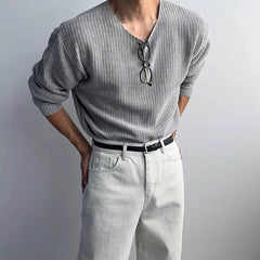 HEARUJOY  -  Autumn Men's Solid Color Knitted Long-Sleeved T-Shirt American Retro Fashion Trend Loose Street Casual Breathable Men's New Tops