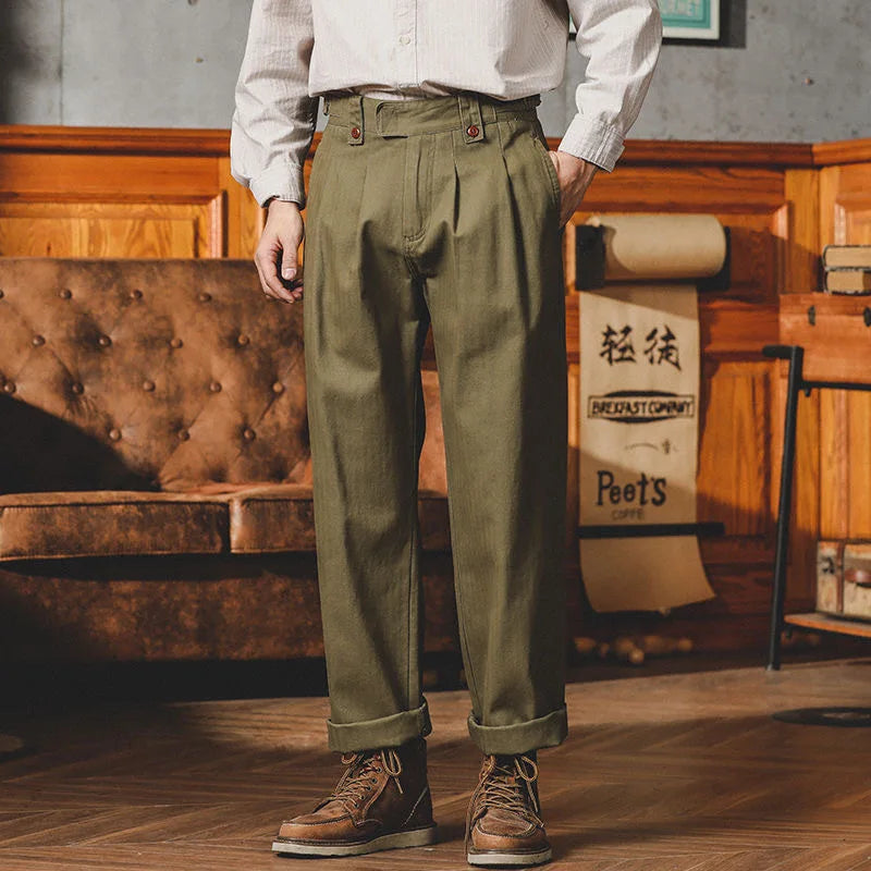 HEARUJOY  -  American Vintage Gurkha Trouser For Men British Style Casual Loose Straight Cargo Pants Spring Autumn Fashion Cotton Naples Pant