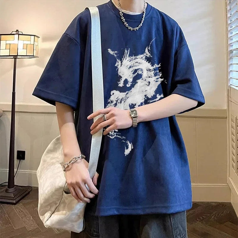 HEARUJOY  -  Man Tee Shirts Cotton Oversized O Neck Watercolor T Shirt for Men Luxury High Quality Cool New In Cheap Clothes Party Summer Top
