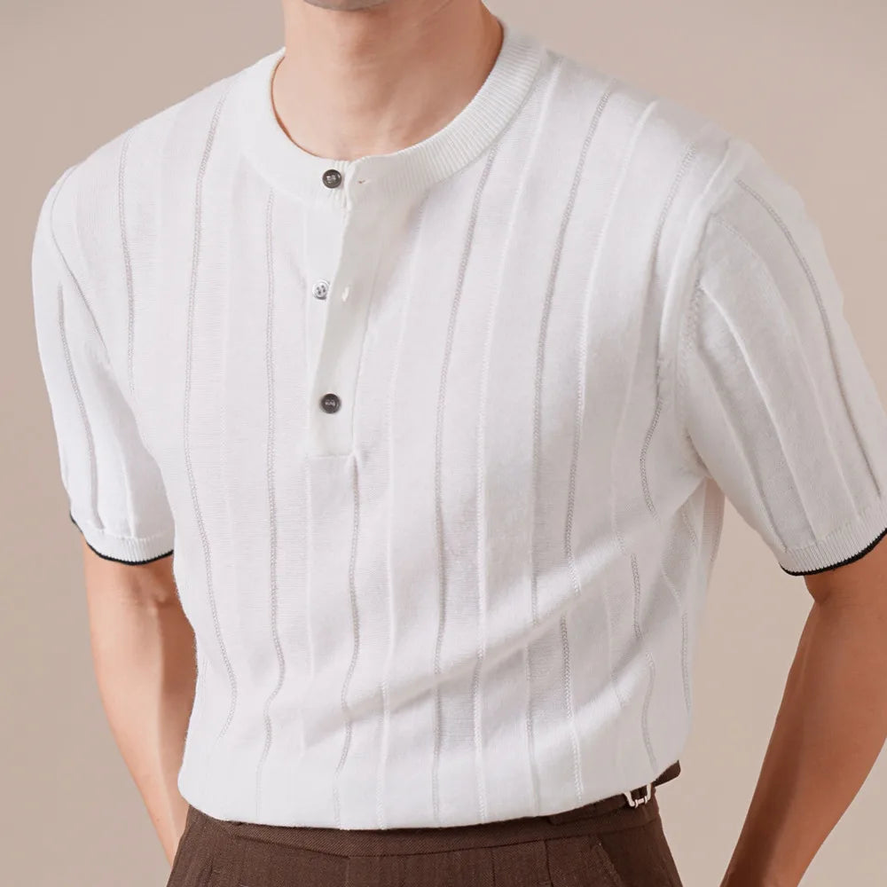 HEARUJOY  -  Cotton Linen Blend Italian Henley Collar Short Sleeve Polo Shirt Men Social Club Outfits Summer Top Thin T-Shirt Tee Shirt Homme