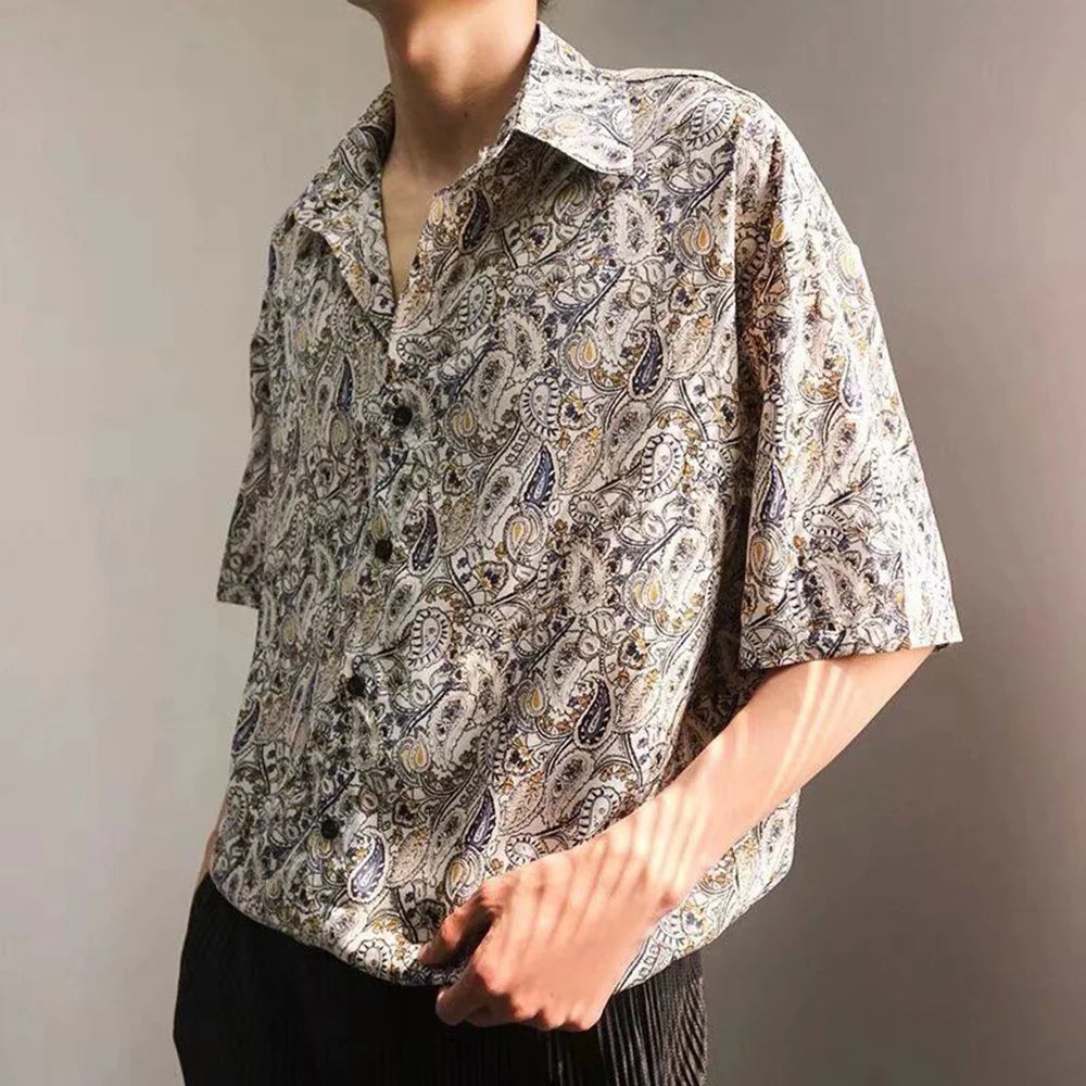 HEARUJOY  -  Mens Shirt Cashew Flower Print Shirt Summer Fashion Daily Versatile Outdoor Vacation Short-Sleeved Top Men'S Clothing 2025 New