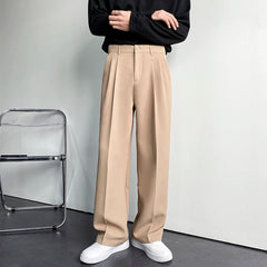 Hearujoy Solid Color Formal Suit Pants Men Korean Fashion Loose Casual Pants Men Harajuku Streetwear Wide-leg Straight-leg Pants Men