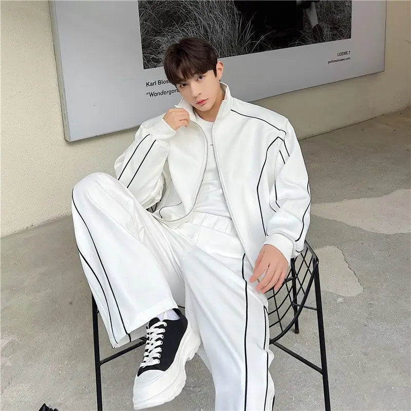 Hearujoy High Grade Sportswear Suits Handsome Casual Sweatshirt Jacket Men Loose Cardigan Jacket Wide Leg Pants Elegant Joggers 2pcs Set