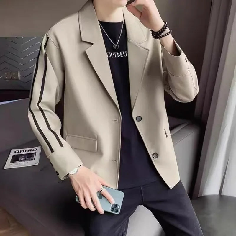 Hearujoy Cropped Coats Black Jacket for Men Short Chinese Man Suits and Blazers High Quality Summer Elegant Simple Breasted Fashion 2024